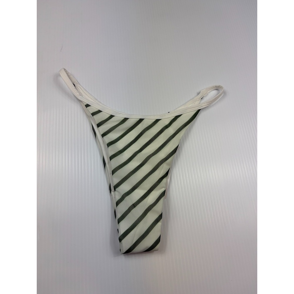 Designer With Jean Bikini Bottom Lola Medium Green Stripe Cheeky High Cut Summer